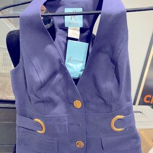 Royal blue sleeveless vest with gold buttons and accents. Made by Marciano